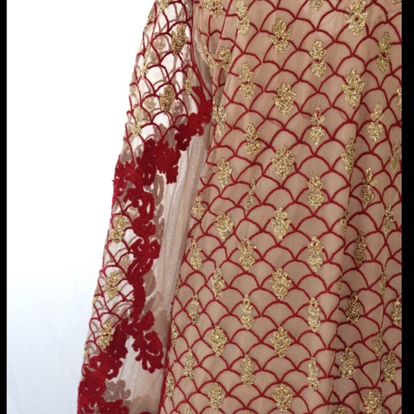 Asim Jofa Shalwar kameez pakistani indian designer red gold tan large Eid - Picture 4 of 4